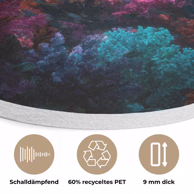 Standbeeld - Zeebodem - Koraal - Kleurrijk Akoestische PET Vilt - Rond klein -closeup_DE