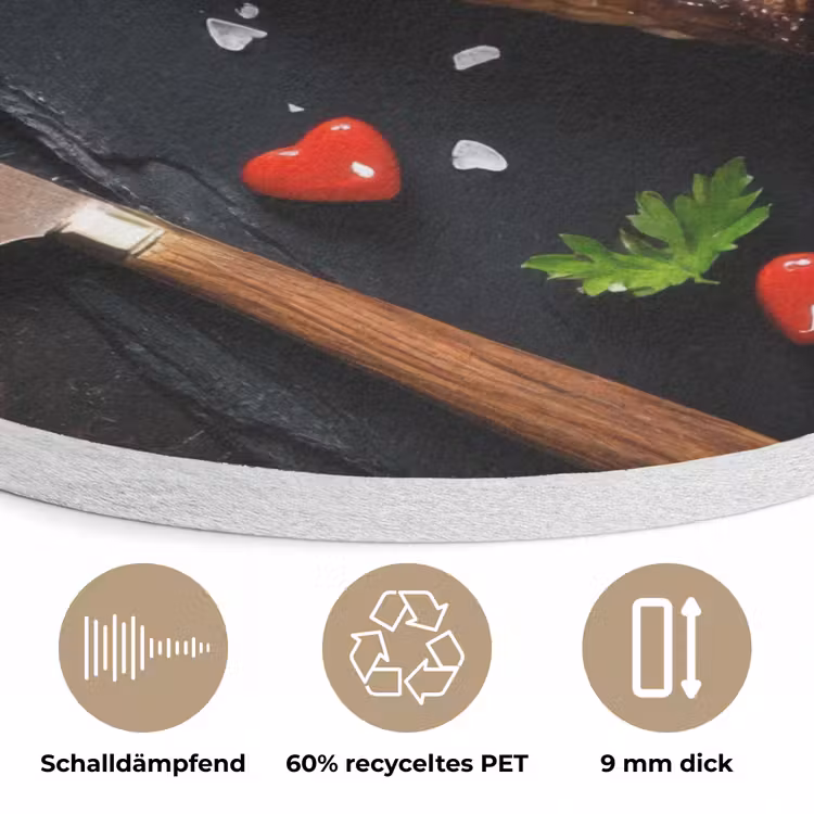 Steak - Hart - Bestek Akoestische PET Vilt - Rond klein -closeup_DE