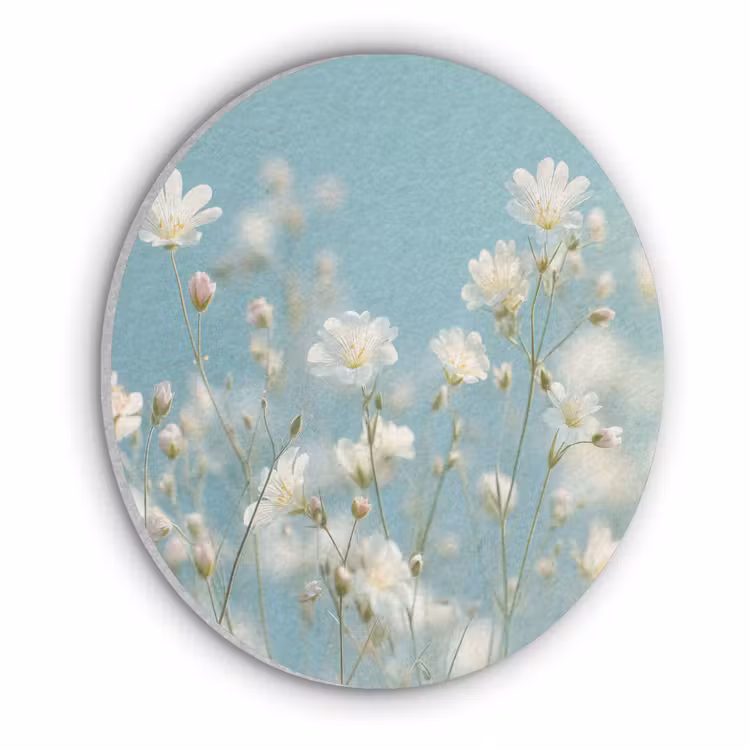 Stengels - Bloemen - Lucht - Wit Akoestische PET Vilt - Rond klein -3d
