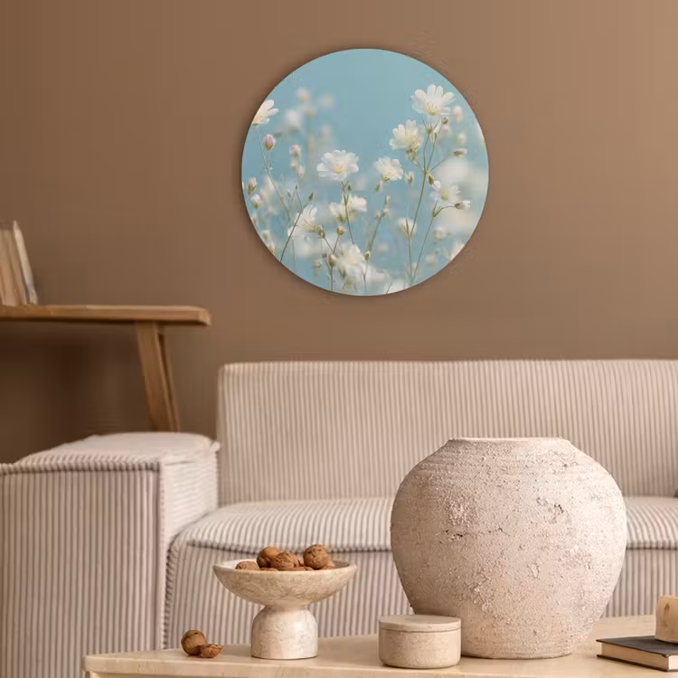 Stengels - Bloemen - Lucht - Wit Akoestische PET Vilt - Rond klein -sfeer1