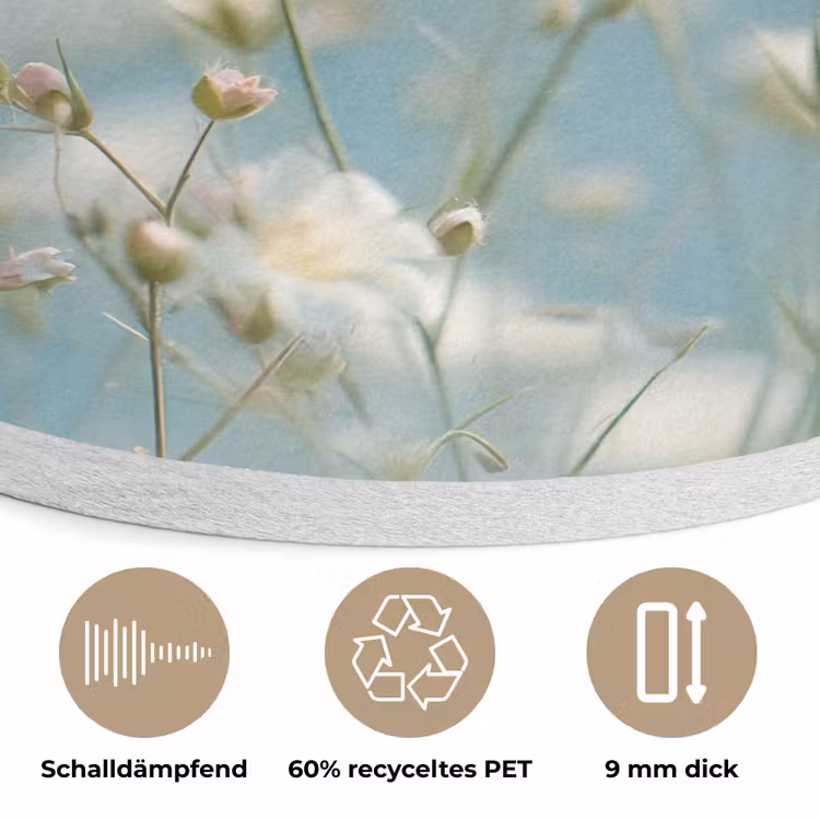 Stengels - Bloemen - Lucht - Wit Akoestische PET Vilt - Rond klein -closeup_DE