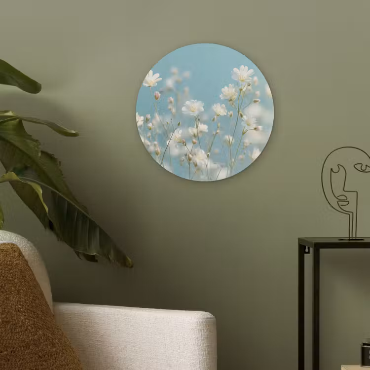 Stengels - Bloemen - Lucht - Wit Akoestische PET Vilt - Rond klein -sfeer2