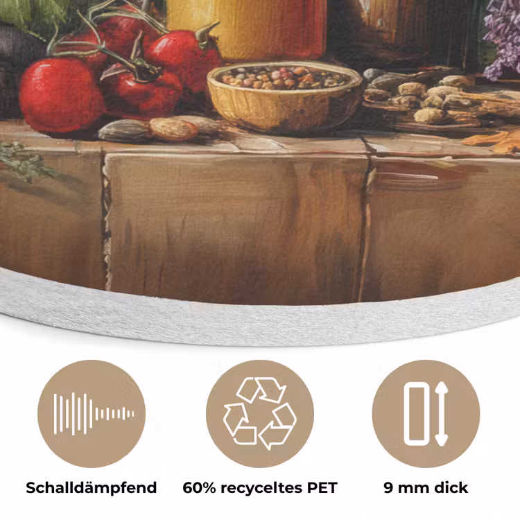 Stilleven - Kruiden - Specerijen - Fruit - Kleurrijk Akoestische PET Vilt - Rond klein -closeup_DE