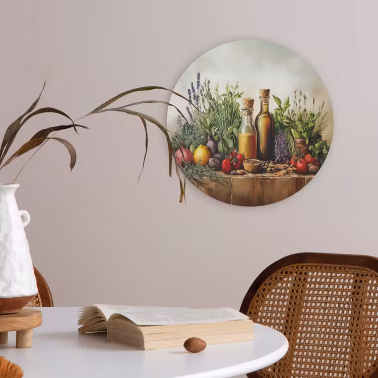 Stilleven - Kruiden - Specerijen - Fruit - Kleurrijk Akoestische PET Vilt - Rond klein -sfeer3