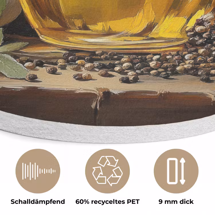 Stilleven - Olijfolie - Knoflook - Kruiden Akoestische PET Vilt - Rond klein -closeup_DE