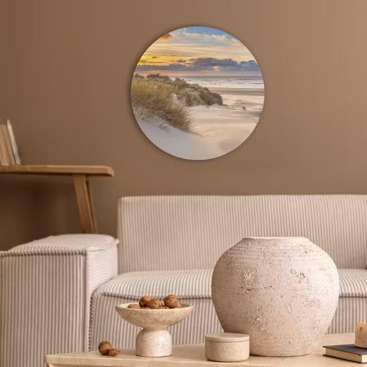 Strand - Duin - Gras - Zonsondergang - Zee Akoestische PET Vilt - Rond klein -sfeer1