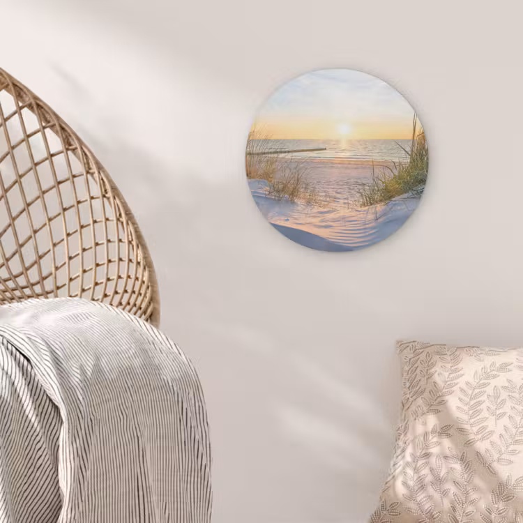 Strand - Zon - Duin - Gras - Zand - Horizon Akoestische PET Vilt - Rond klein -sfeer4