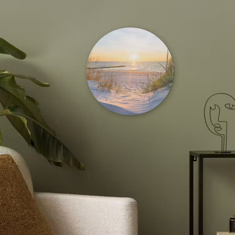 Strand - Zon - Duin - Gras - Zand - Horizon Akoestische PET Vilt - Rond klein -sfeer2