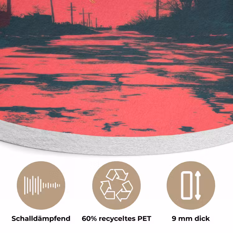 Straat - Verlaten - Schedel - Geel Akoestische PET Vilt - Rond klein -closeup_DE