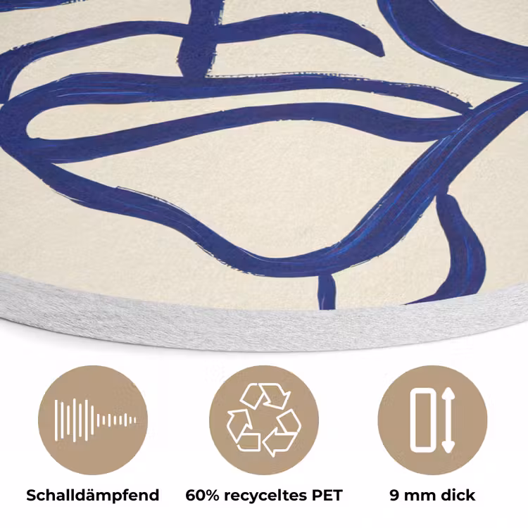 Lijntekening - Overlappende gezichten - Donkerblauw Akoestische PET Vilt - Rond klein -closeup_DE