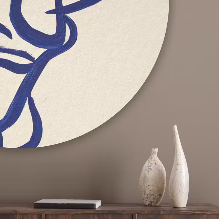 Lijntekening - Overlappende gezichten - Donkerblauw Akoestische PET Vilt - Rond klein -sfeer5_closeup