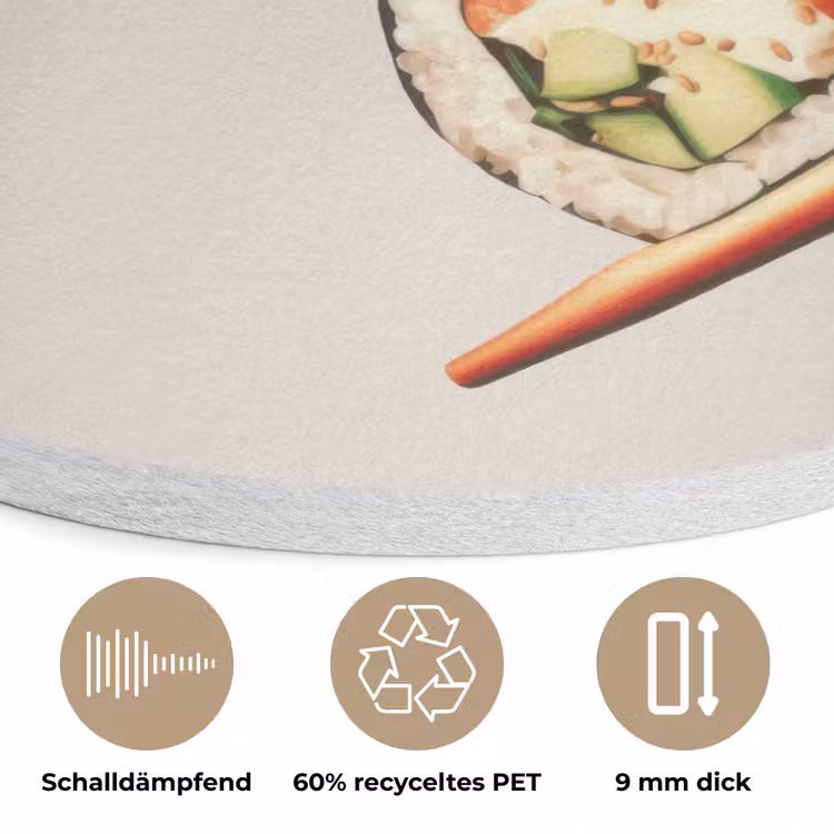 Sushi - Zalm - Rijst - Japans Akoestische PET Vilt - Rond klein -closeup_DE