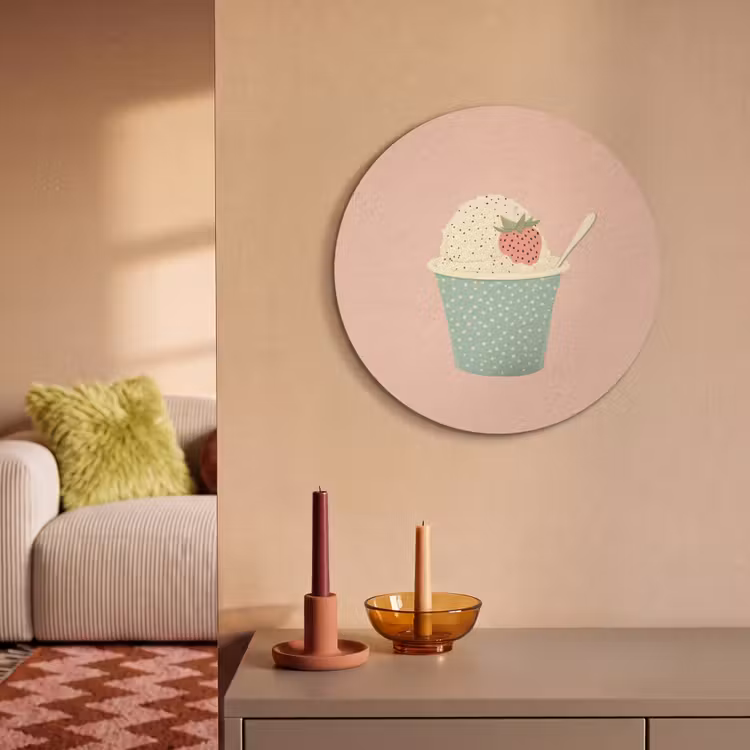Bakje - Ijs - Aardbei - Roze Akoestische PET Vilt - Rond klein -sfeer1