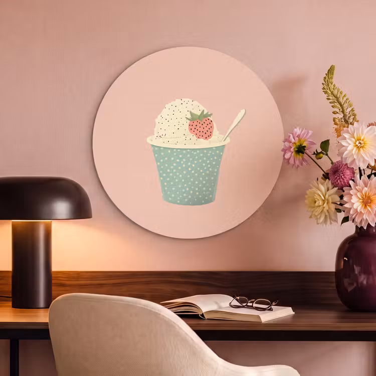 Bakje - Ijs - Aardbei - Roze Akoestische PET Vilt - Rond klein -sfeer3