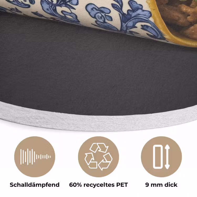 Taco - Vlees - Salade - Delftsblauw - Motief Akoestische PET Vilt - Rond klein -closeup_DE