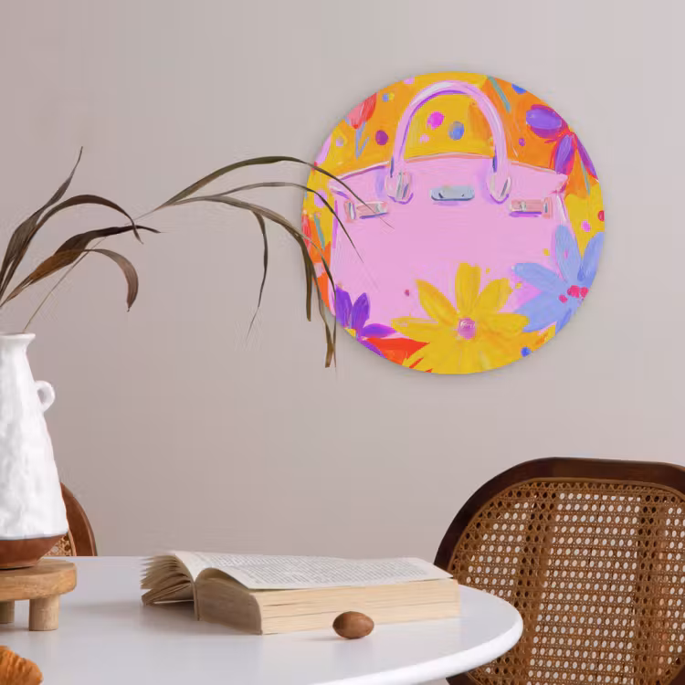 Tas - Roze - Bloemen Akoestische PET Vilt - Rond klein -sfeer3