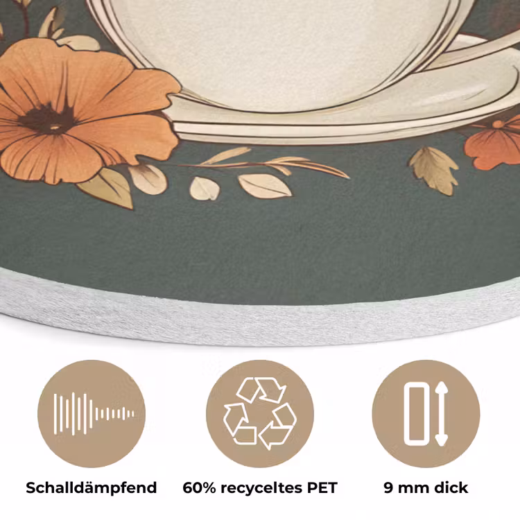 Kop - Bloemen - Groen - Koffie Akoestische PET Vilt - Rond klein -closeup_DE