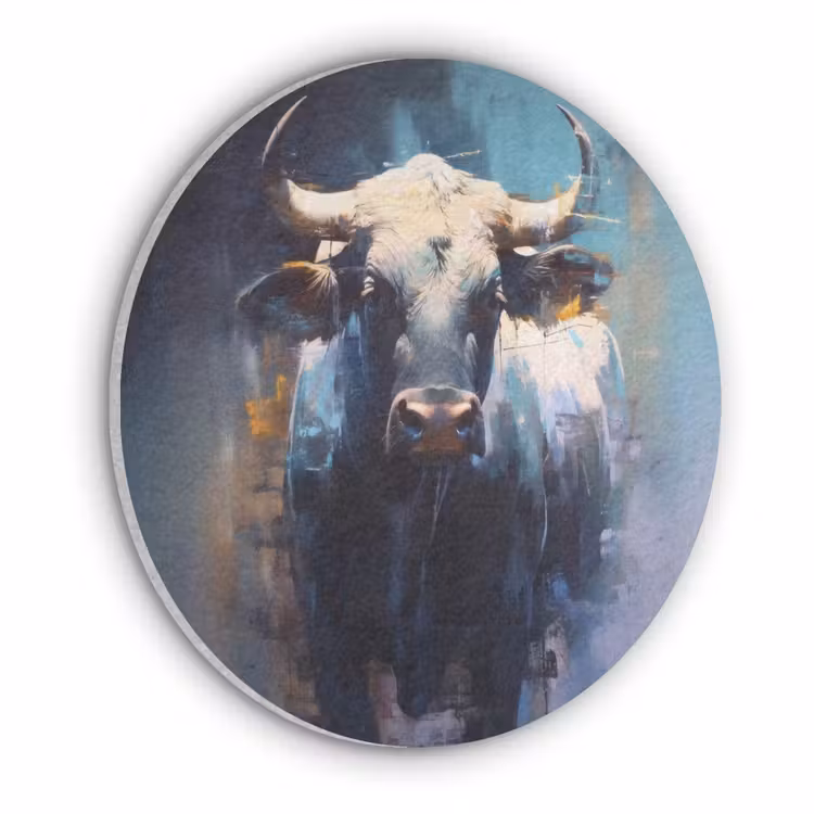 Stier - Zwart - Abstract - Horens Akoestische PET Vilt - Rond klein -3d