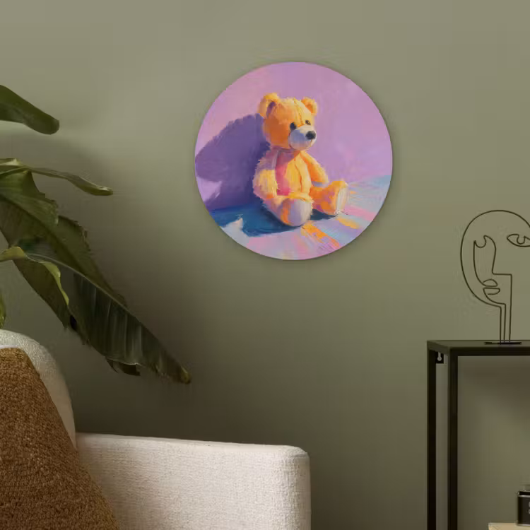 Teddybeer - Schaduw - Penseelstreken - Paars Akoestische PET Vilt - Rond klein -sfeer2
