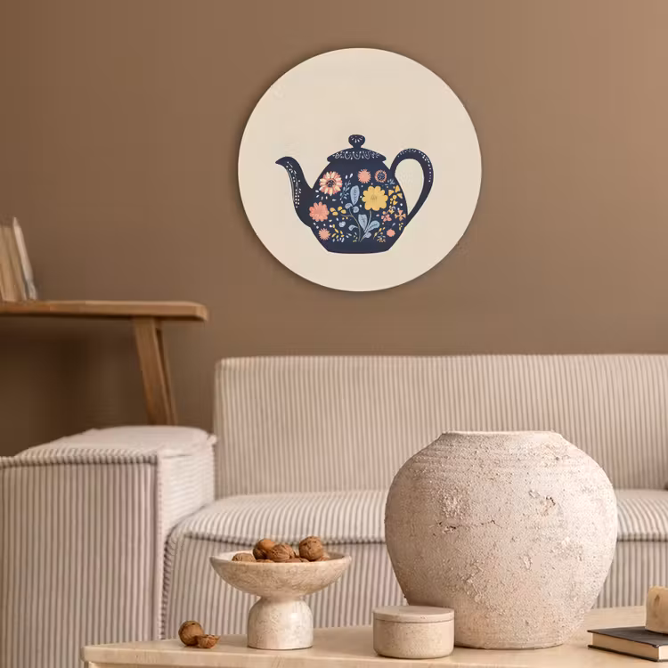Theepot - Kleurrijk - Bloemen Akoestische PET Vilt - Rond klein -sfeer1