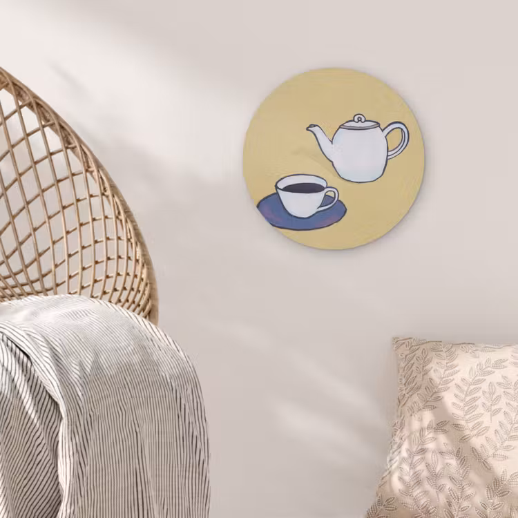 Theepot - Kopje - Beige - Illustratie Akoestische PET Vilt - Rond klein -sfeer4