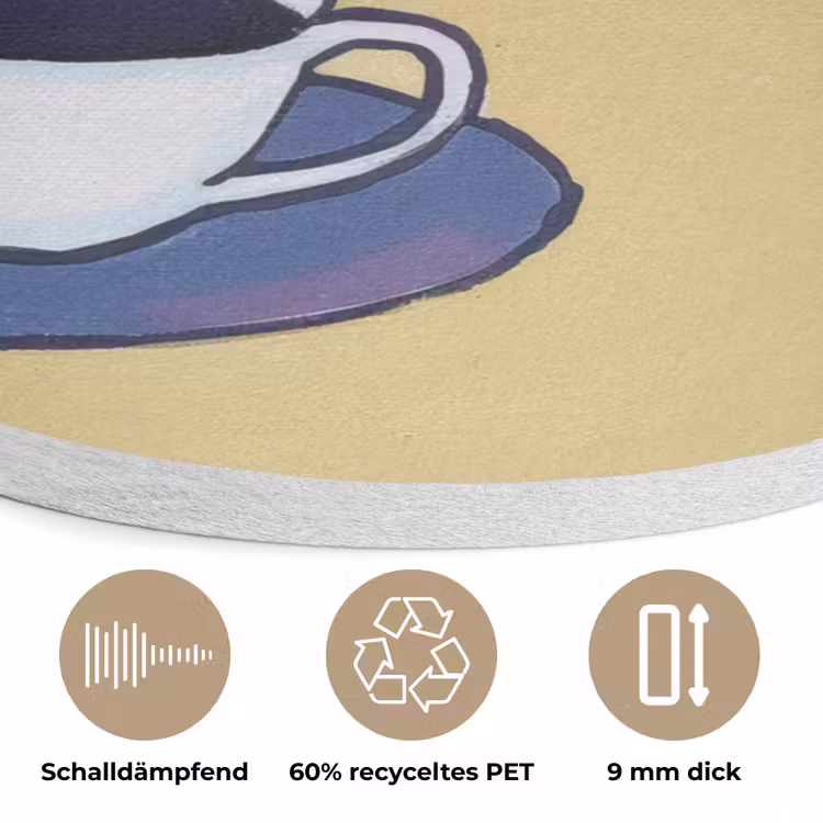 Theepot - Kopje - Beige - Illustratie Akoestische PET Vilt - Rond klein -closeup_DE