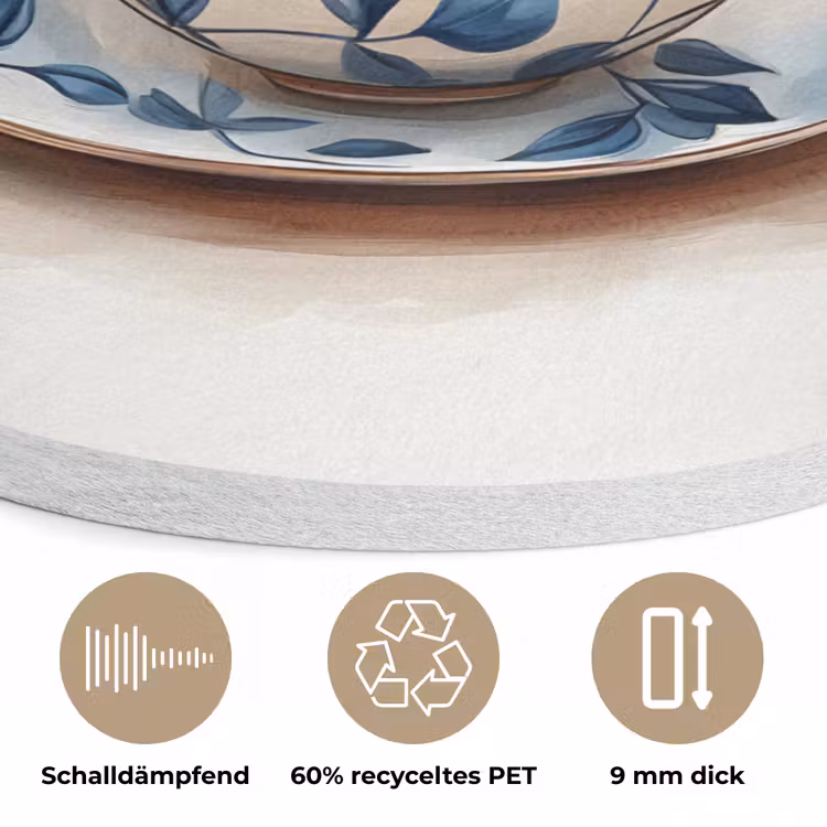 Theekop - Bladeren - Blauw Akoestische PET Vilt - Rond klein -closeup_DE