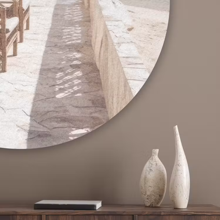 Terras - Stoelen - Strand - Beige Akoestische PET Vilt - Rond klein -sfeer5_closeup