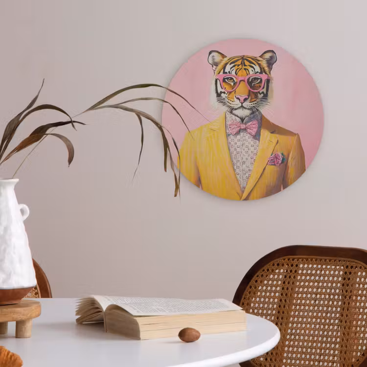 Tijger - Bril - Geel - Jasje Akoestische PET Vilt - Rond klein -sfeer3