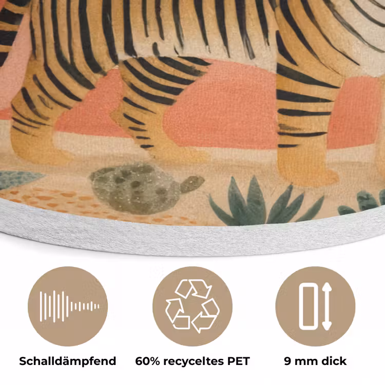 Tijger - Kleurrijk - Palmen - Cactus Akoestische PET Vilt - Rond klein -closeup_DE