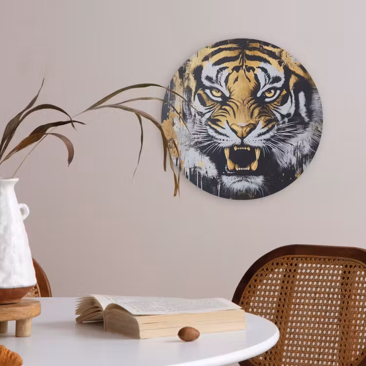 Tijger - Verfspatten - Goud Akoestische PET Vilt - Rond klein -sfeer3