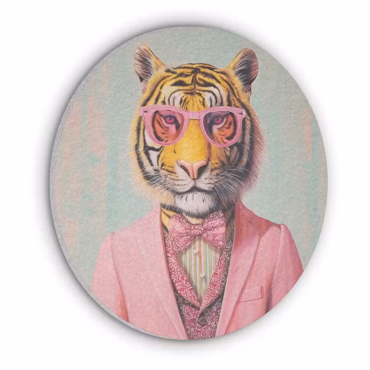 Tijger - Strik - Jasje - Roze Akoestische PET Vilt - Rond klein -3d