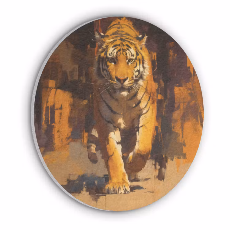 Tijger - Geschilderd - Oranje - Penseelstreken Akoestische PET Vilt - Rond klein -3d