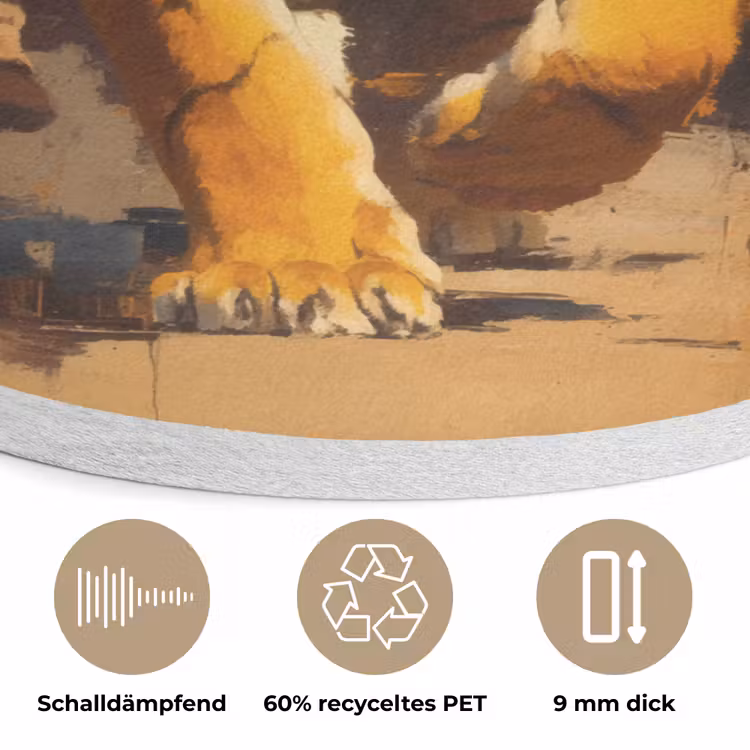 Tijger - Geschilderd - Oranje - Penseelstreken Akoestische PET Vilt - Rond klein -closeup_DE