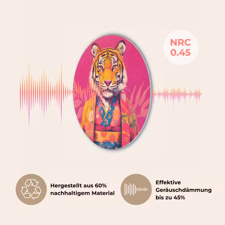 Tijger - Kimono - Planten - Roze Akoestische PET Vilt - Rond klein -USP_DE
