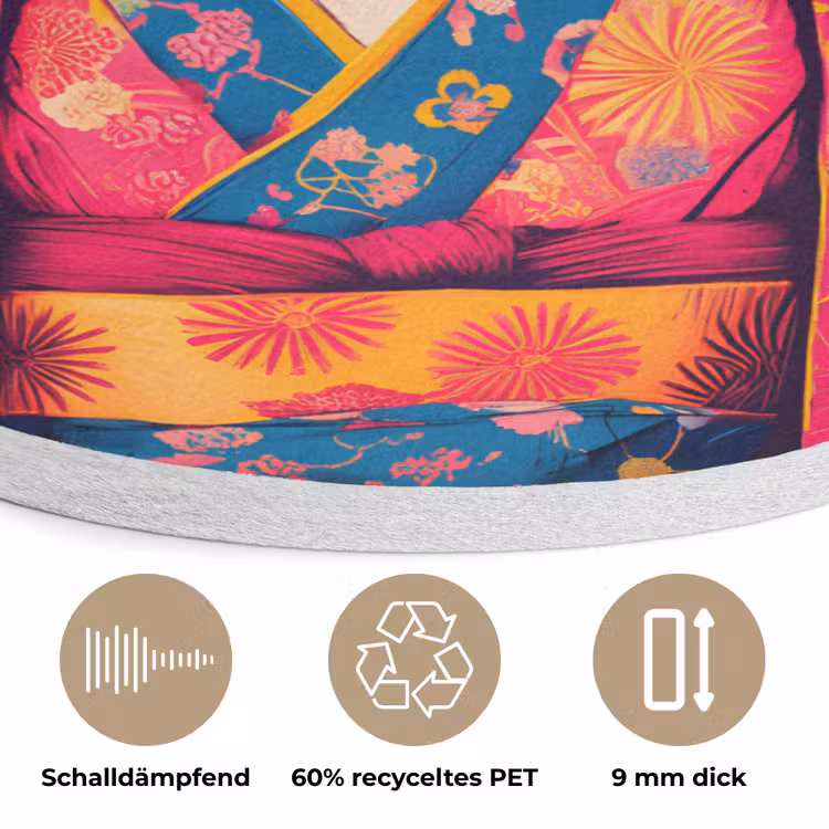 Tijger - Kimono - Planten - Roze Akoestische PET Vilt - Rond klein -closeup_DE