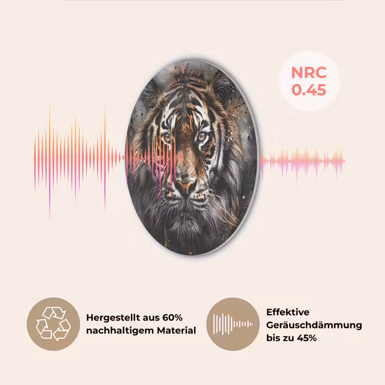 Tijger - Dieren - Portret - Luxe - Zwart Akoestische PET Vilt - Rond klein -USP_DE