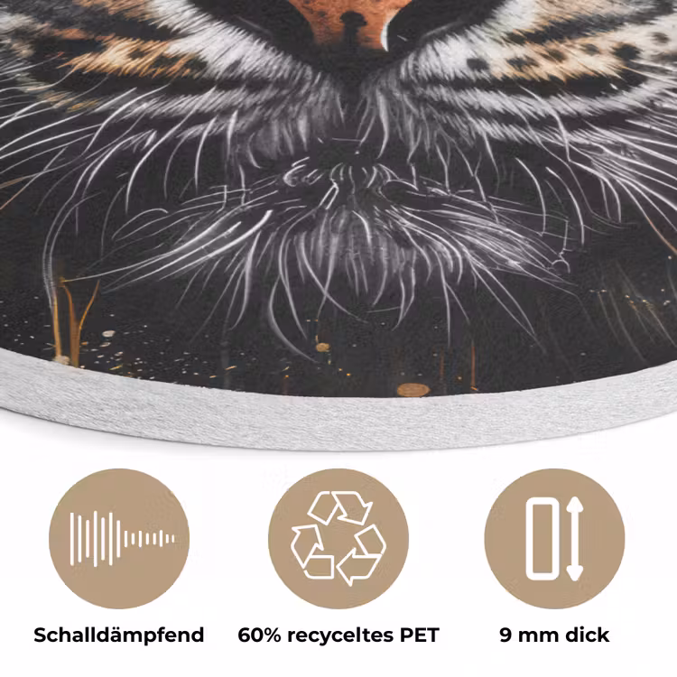 Tijger - Dieren - Portret - Luxe - Zwart Akoestische PET Vilt - Rond klein -closeup_DE