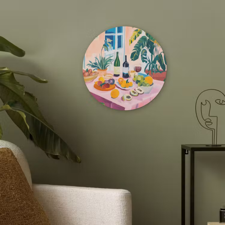 Tafel - Wijn - Fruit Akoestische PET Vilt - Rond klein -sfeer2
