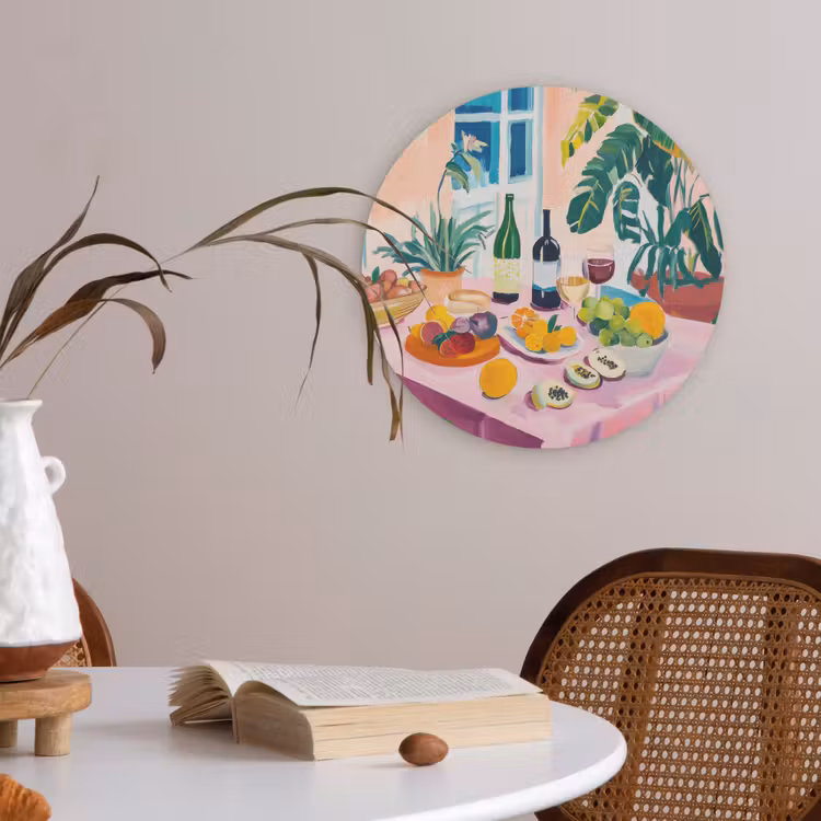Tafel - Wijn - Fruit Akoestische PET Vilt - Rond klein -sfeer3