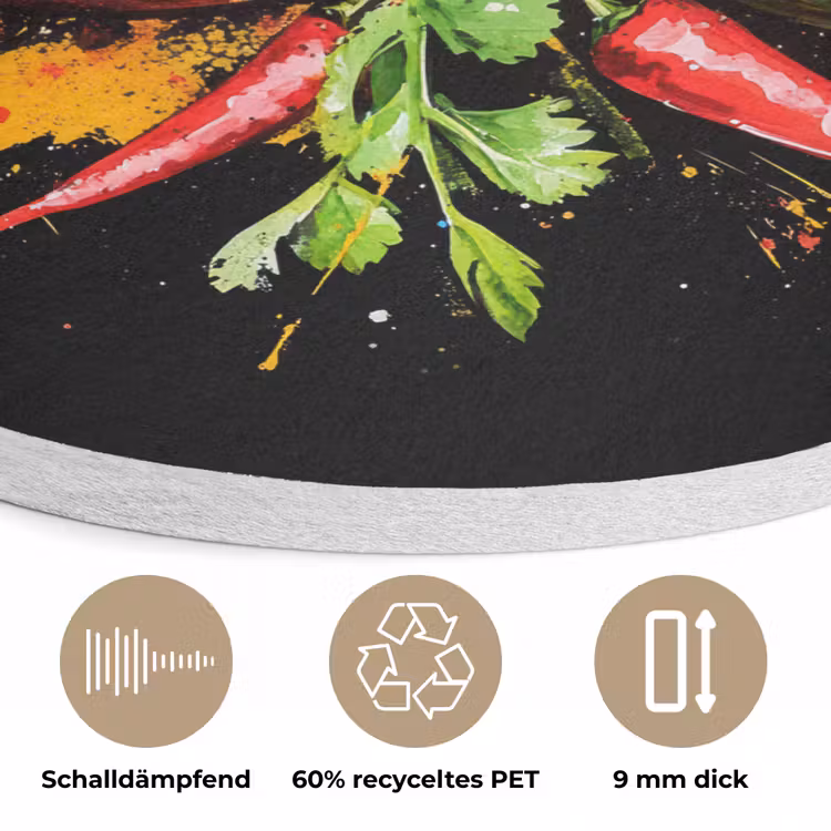 Tomaat - Avocado - Peper - Graffiti - Verf - Modern Akoestische PET Vilt - Rond klein -closeup_DE