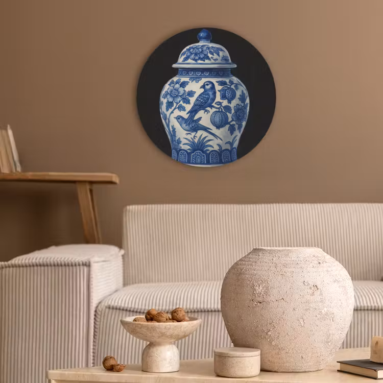 Pot - Delfts Blauw - Bloemen Akoestische PET Vilt - Rond klein -sfeer1