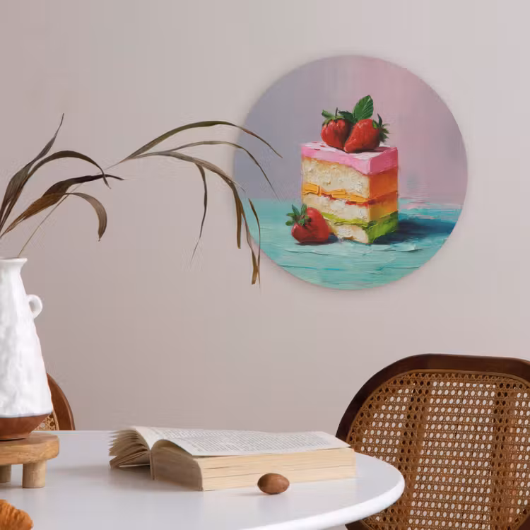 Taartje - Aardbeien - Glazuur - Kleurrijk Akoestische PET Vilt - Rond klein -sfeer3