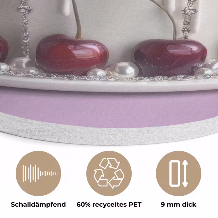 Taart - Kersen - Juwelen - Rood Akoestische PET Vilt - Rond klein -closeup_DE