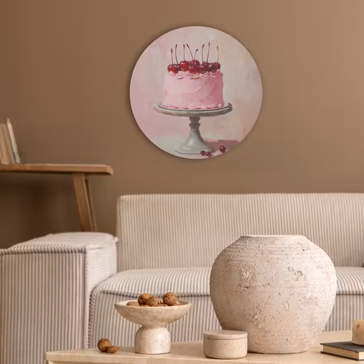 Taart - Pink - Cherry Akoestische PET Vilt - Rond klein -sfeer1