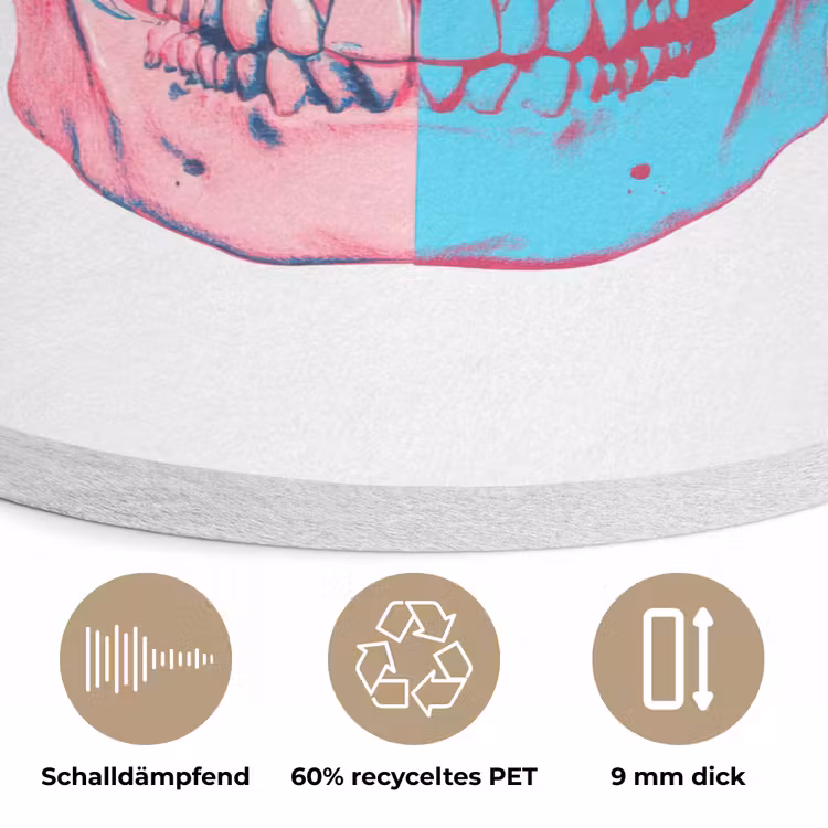 Schedel - Grafisch - Roze - Verdeeld Akoestische PET Vilt - Rond klein -closeup_DE