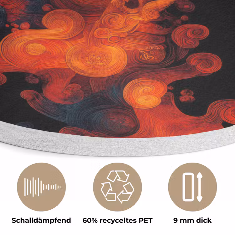 Schedel - Oranje - Zijaanzicht - Vlammen Akoestische PET Vilt - Rond klein -closeup_DE