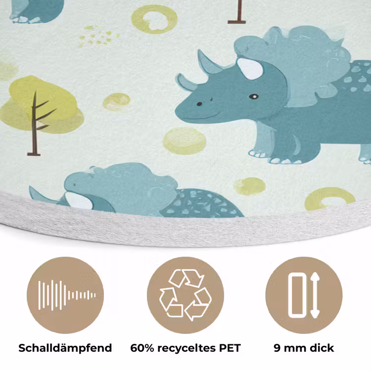 Triceratop - Blauw - Stippen - Boompjes Akoestische PET Vilt - Rond klein -closeup_DE