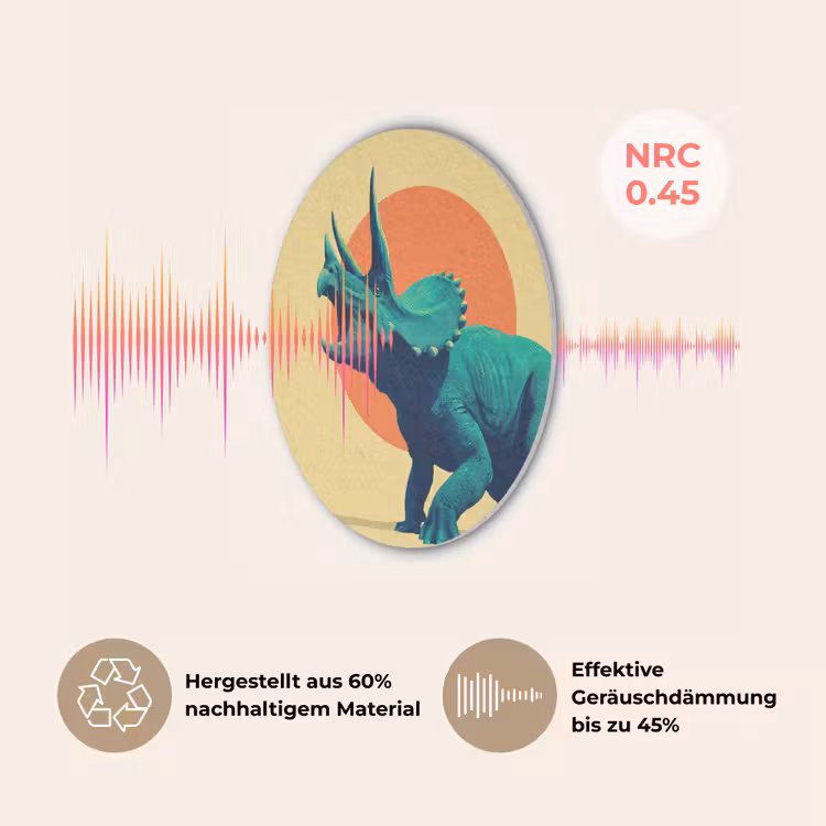 Triceratops - Cirkel - Oranje - Hoorns Akoestische PET Vilt - Rond klein -USP_DE