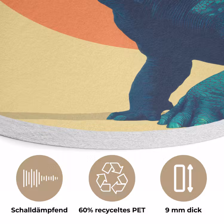 Triceratops - Cirkel - Oranje - Hoorns Akoestische PET Vilt - Rond klein -closeup_DE
